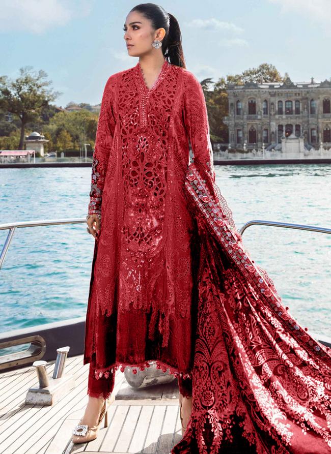 Georgette Red Festival Wear Embroidery Work Pakistani Suit